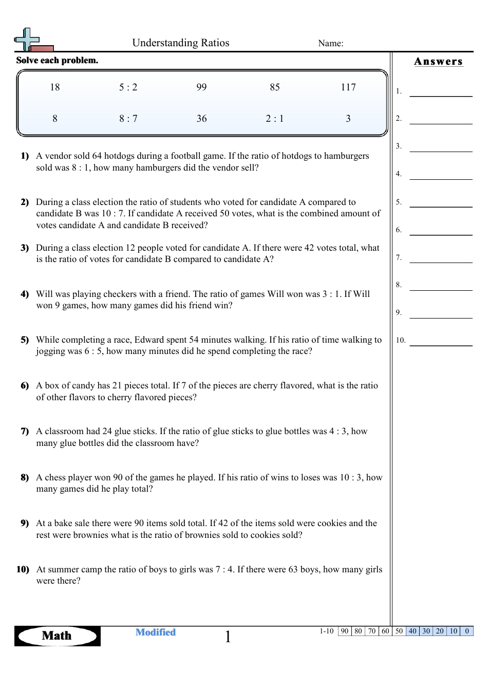 Understanding Ratios Worksheet With Answer Key, Page 3