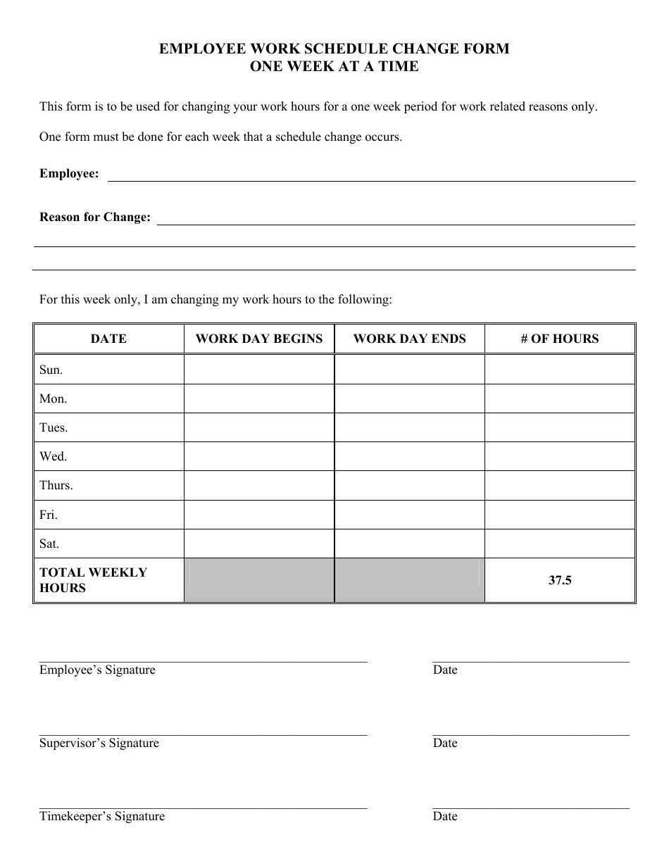 Employee Work Schedule Change Form - One Week at a Time - South Carolina, Page 1