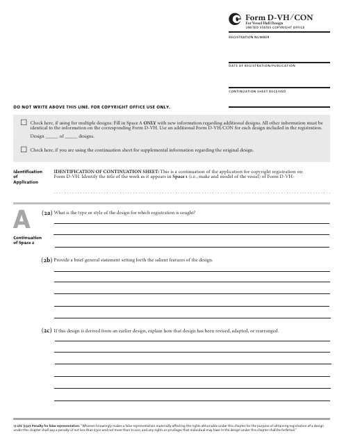 Form D-VH/CON Identification of Continuation Sheet - Vessel Design Registration