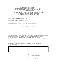 Transfer of Partnership Name Application Form - Delaware, Page 2