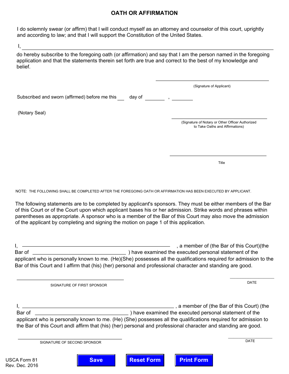 USCA Form 81 Application for Admission to Practice - Washington, D.C., Page 4
