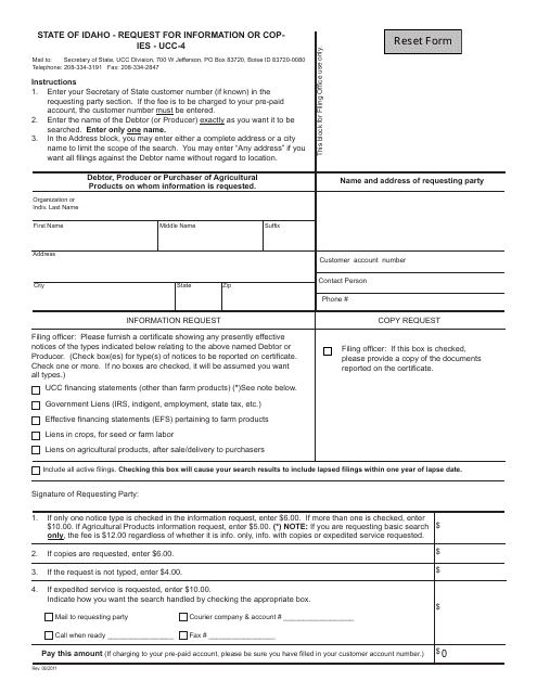 Form UCC-4 Request for Information or Copies - Idaho