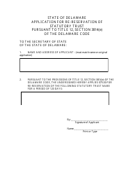 &quot;Re-reservation of Statutory Trust Name Application Form&quot; - Delaware, Page 2