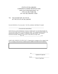 Reservation of a Corporate Name Application Form - Delaware, Page 2
