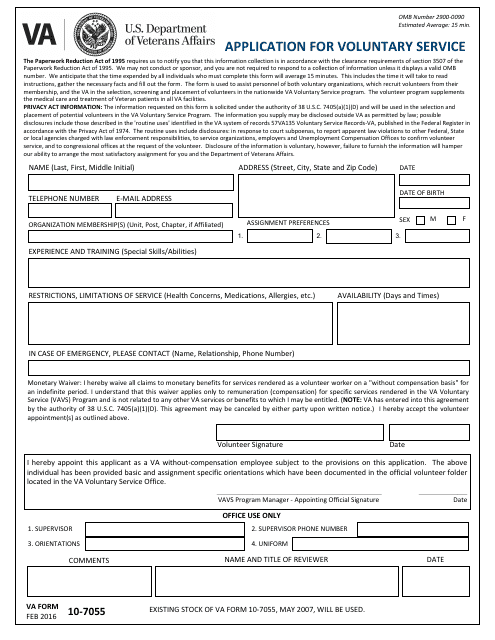 VA Form 10-7055 Application for Voluntary Service