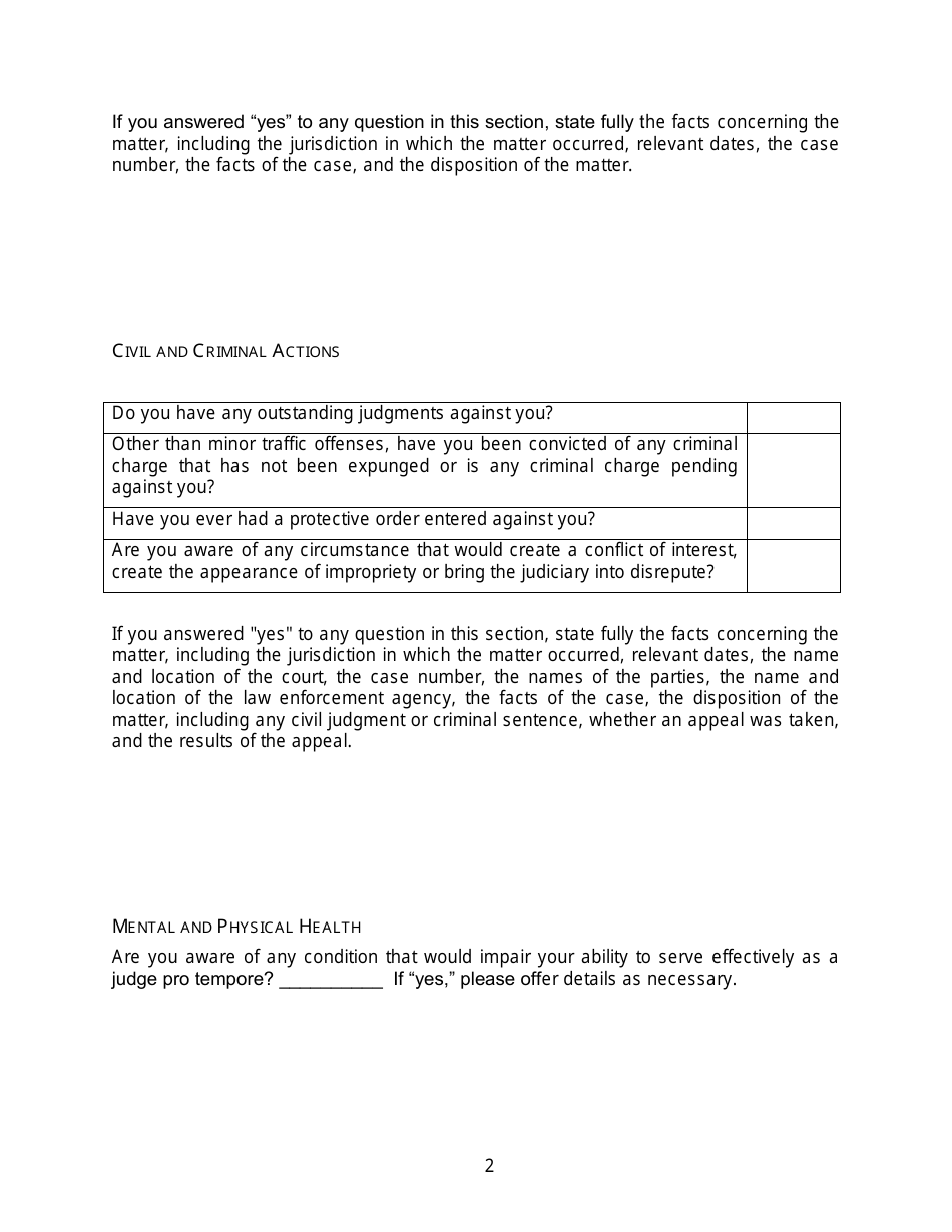 Application for Appointment as Small Claims Judge Pro Tempore - Utah, Page 2