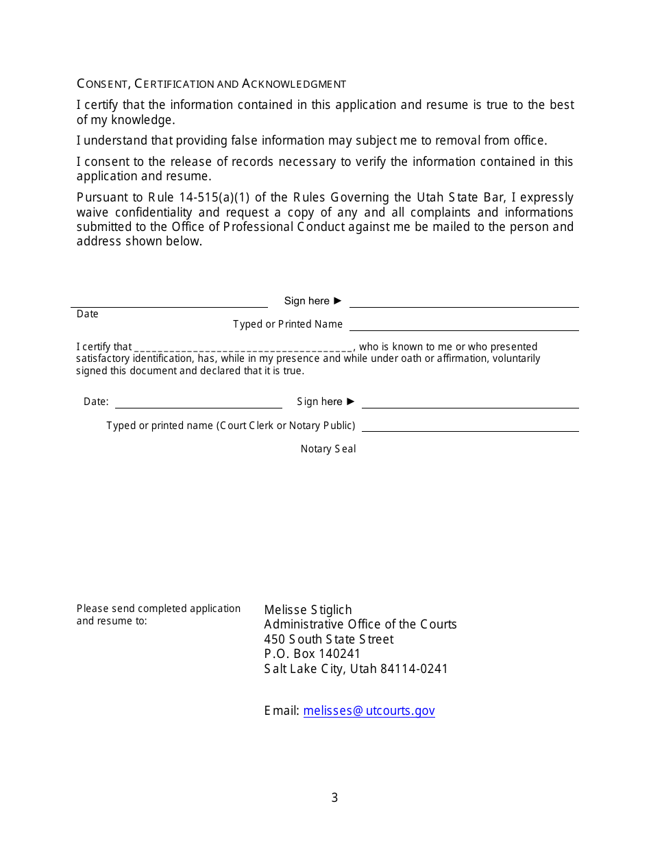 Application for Appointment as Small Claims Judge Pro Tempore - Utah, Page 3