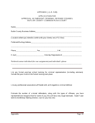 Appendix J Application for Approval as Indigent Criminal Defense Counsel - Butler County, Ohio