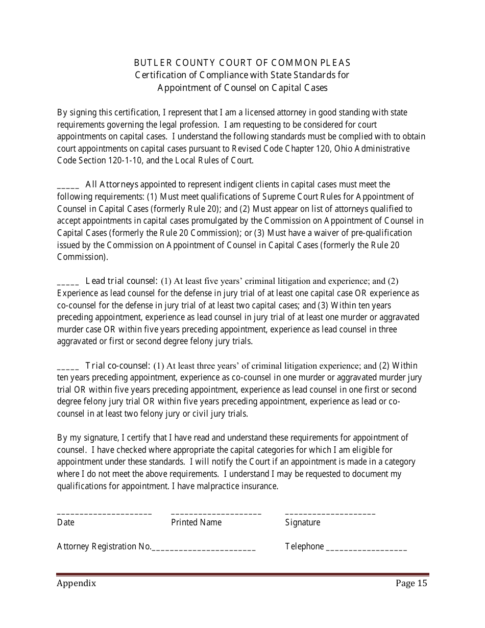 Appendix J Application for Approval as Indigent Criminal Defense Counsel - Butler County, Ohio, Page 3