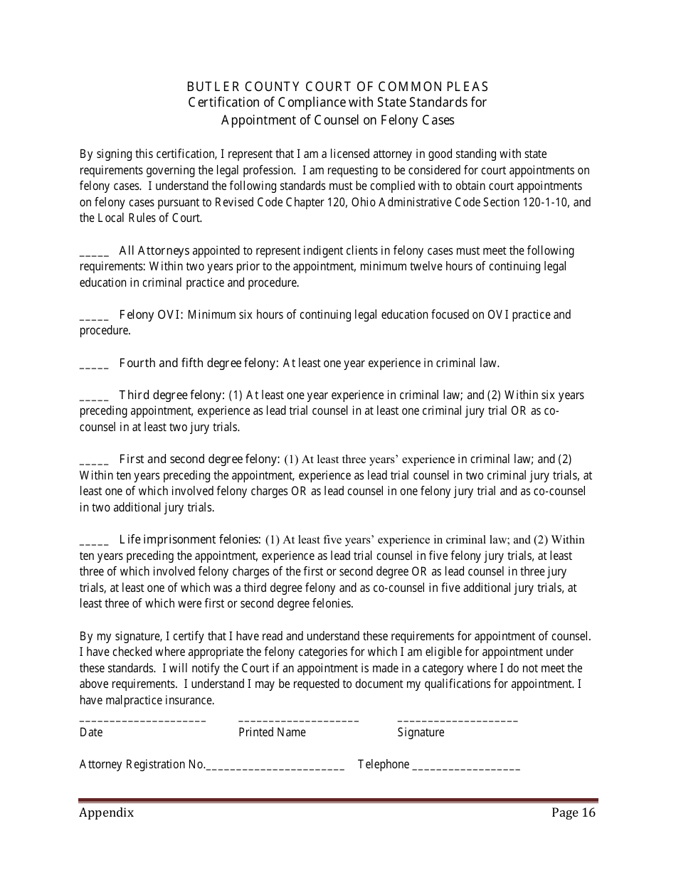 Appendix J Application for Approval as Indigent Criminal Defense Counsel - Butler County, Ohio, Page 4
