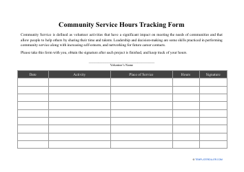&quot;Community Service Hours Tracking Form&quot;