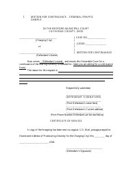 2003 Cuyahoga County Ohio Sample Motion for Continuance Criminal 2003 Cuyahoga County Ohio Sample Motion for Continuance Criminal