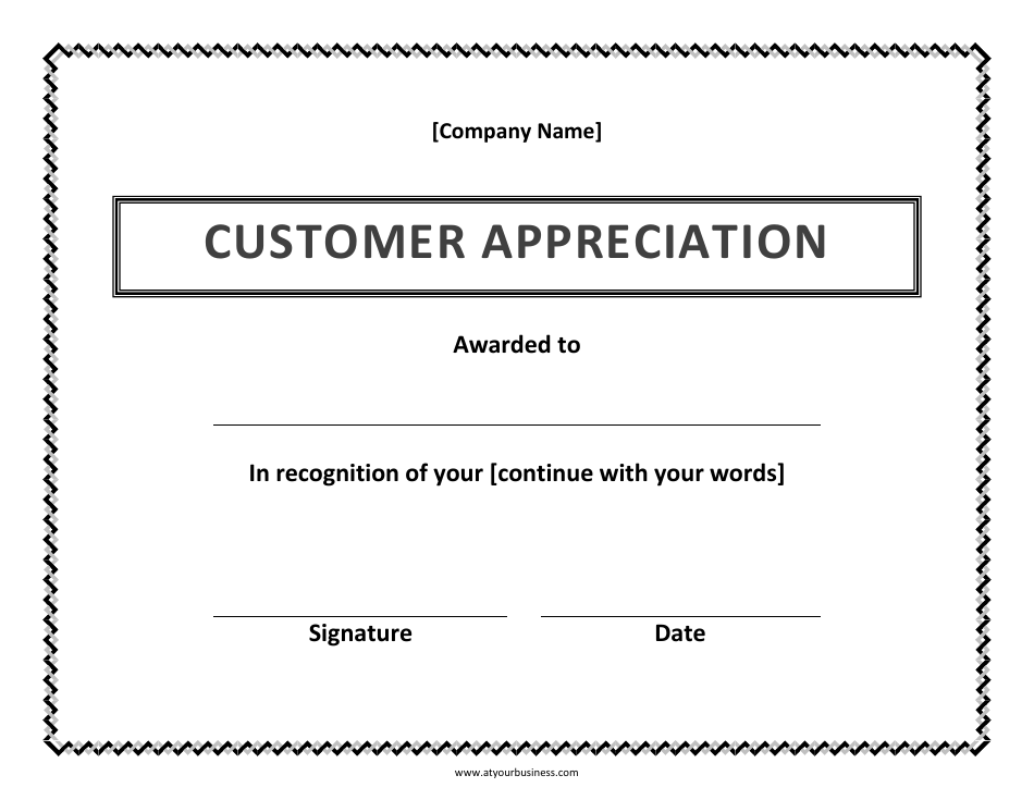 Customer Appreciation Certificate Template Preview