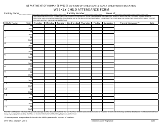 Document preview: Form DHS9800 A2W Weekly Child Attendance Form - Arkansas