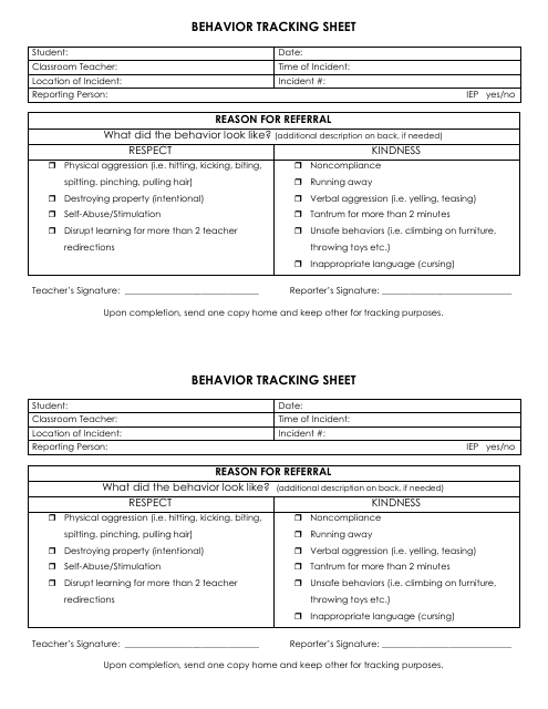 Behavior Tracking Sheet Template