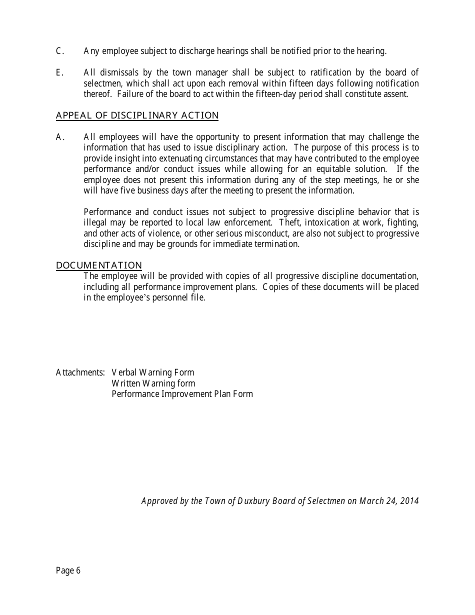 Verbal Warning Form - Town of Duxbury, Massachusetts, Page 6