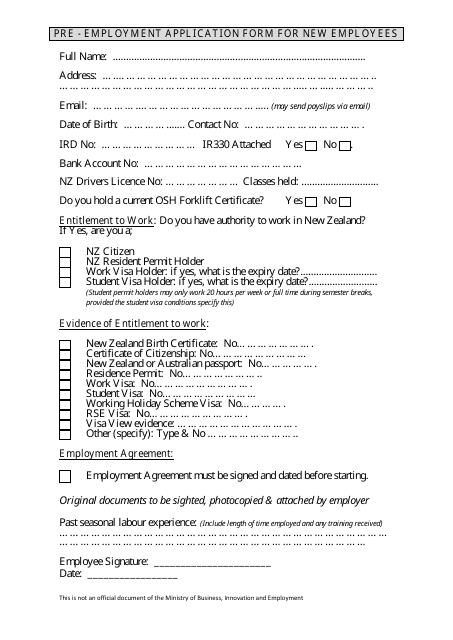 pre employment application form for new employees template download