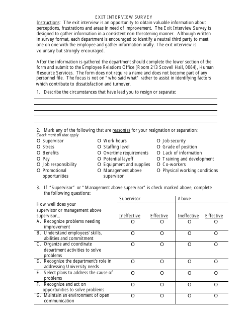 Exit Interview Survey Template Download Printable PDF | Templateroller