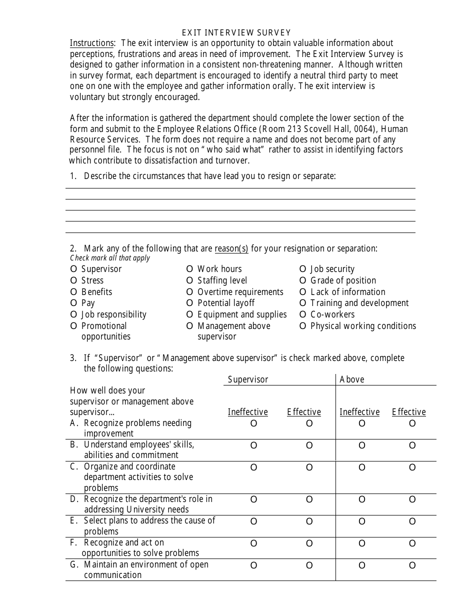 Exit Interview Survey Template Download Printable PDF | Templateroller