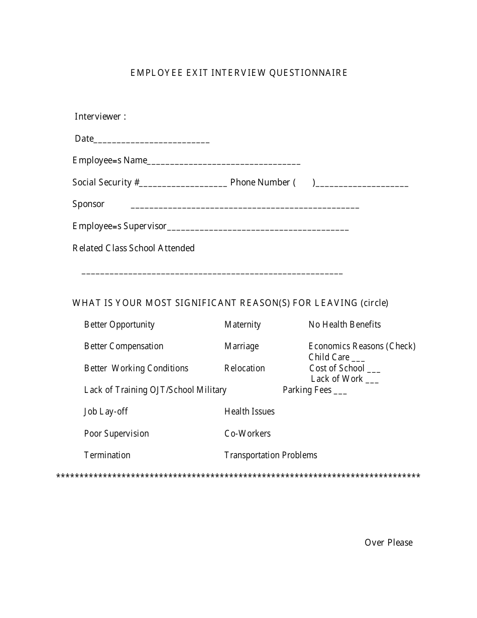 Employee Exit Interview Questionnaire Template, Page 1