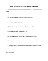 Document preview: Volunteer Reaction/Exit Interview Form