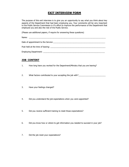 Exit Interview Form - Nineteen Points Download Pdf