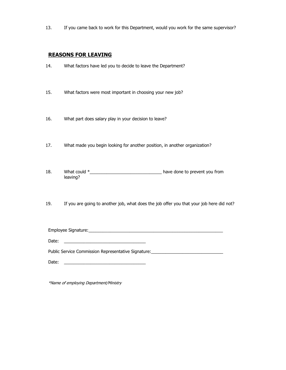 Exit Interview Form - Nineteen Points, Page 3
