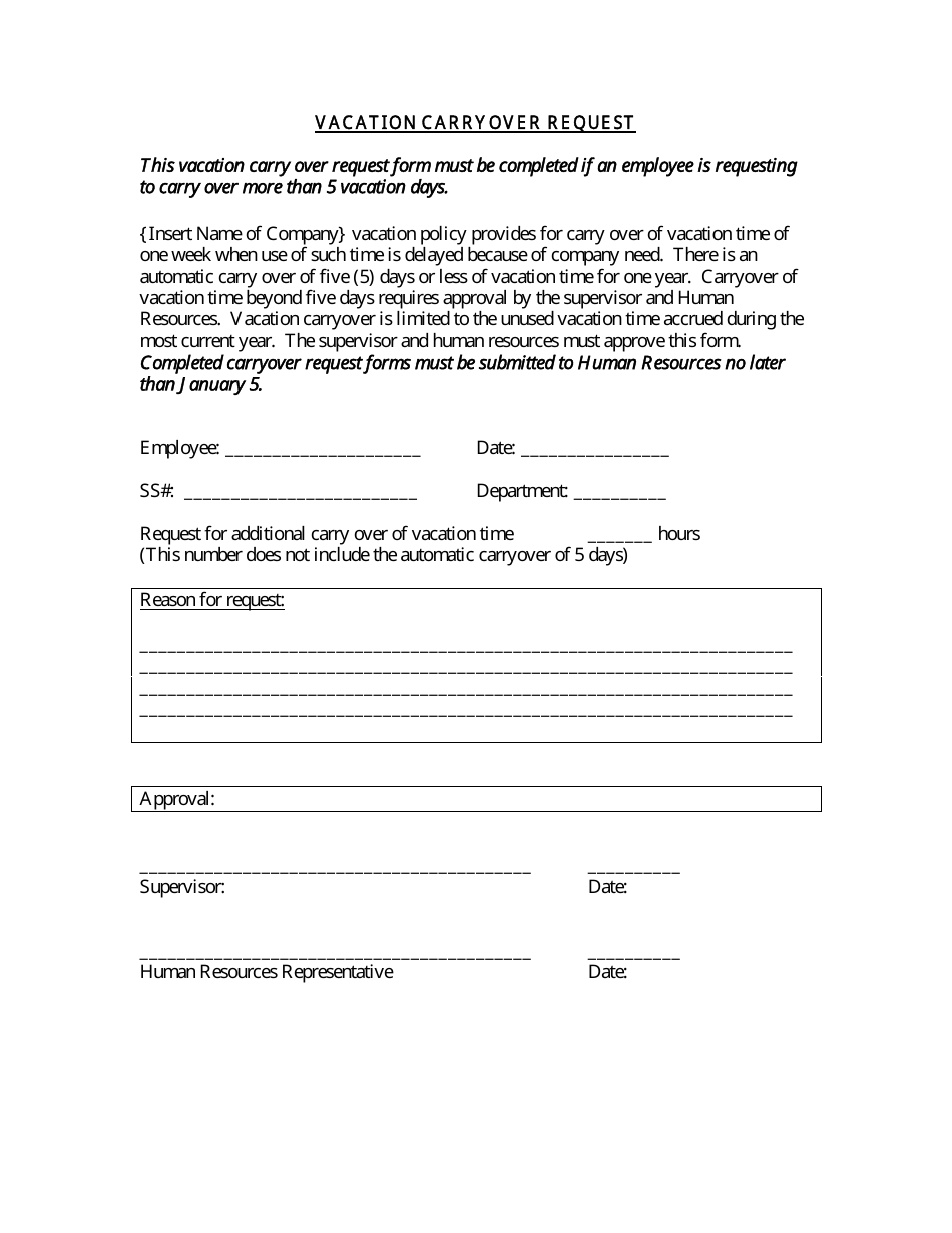 Vacation Carryover Request Form - Fill Out, Sign Online and Download ...