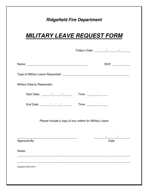 Military Leave Request Form - Ridgefield, Connecticut Download Pdf