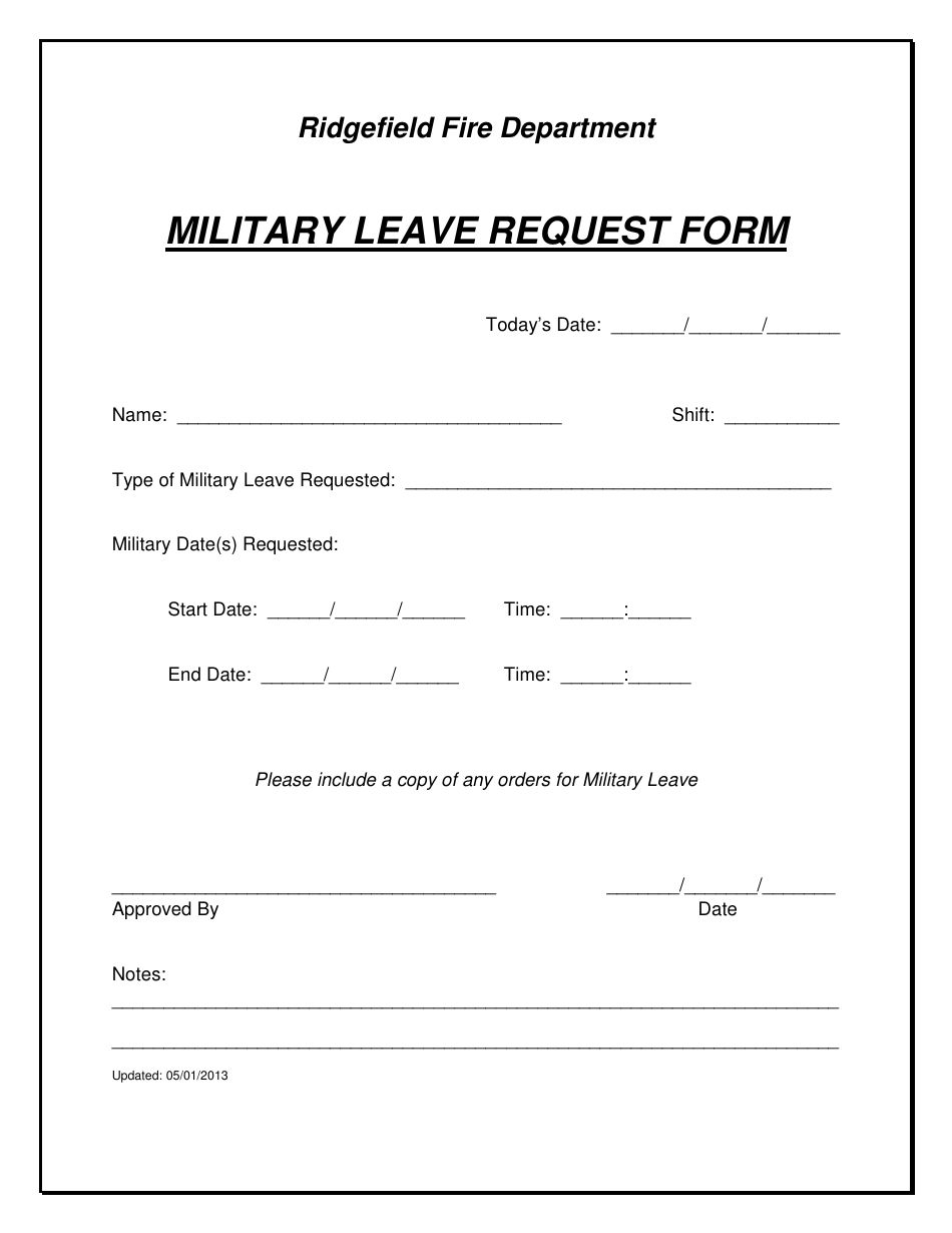 Military Leave Request Form - Ridgefield, Connecticut, Page 1