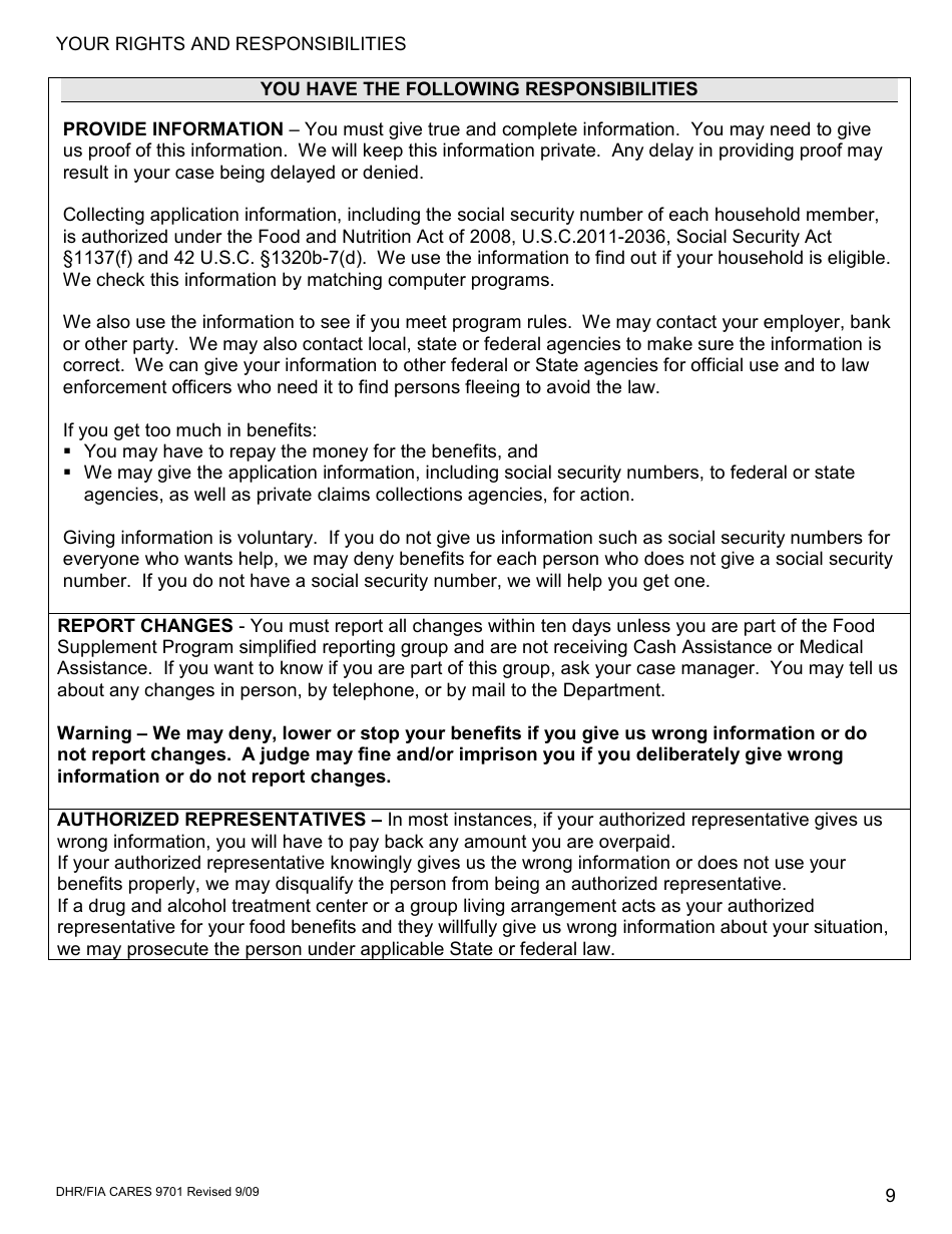 Form DHR / FIA CARES9701 Application for Assistance - Maryland, Page 10