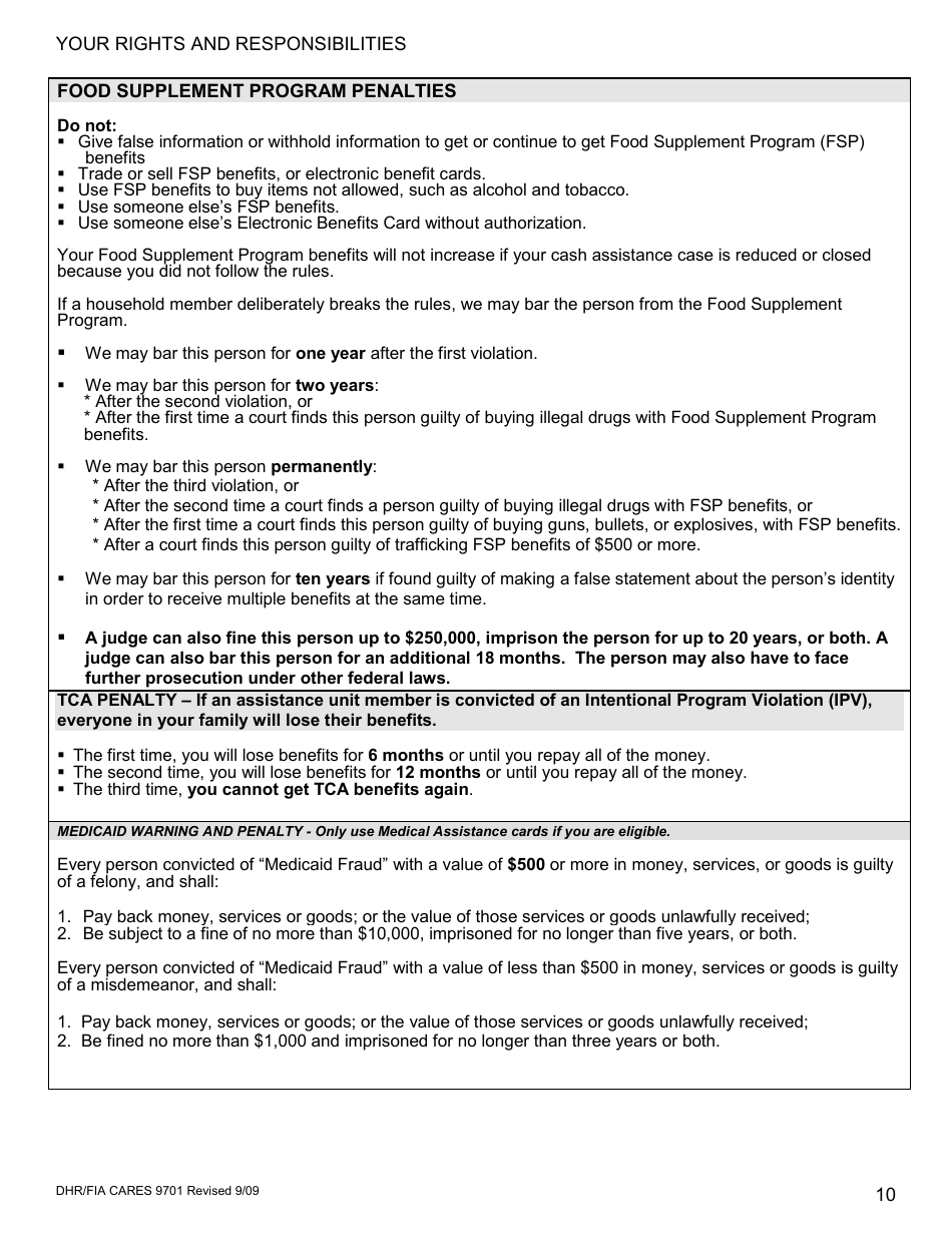 Form DHR / FIA CARES9701 Application for Assistance - Maryland, Page 11