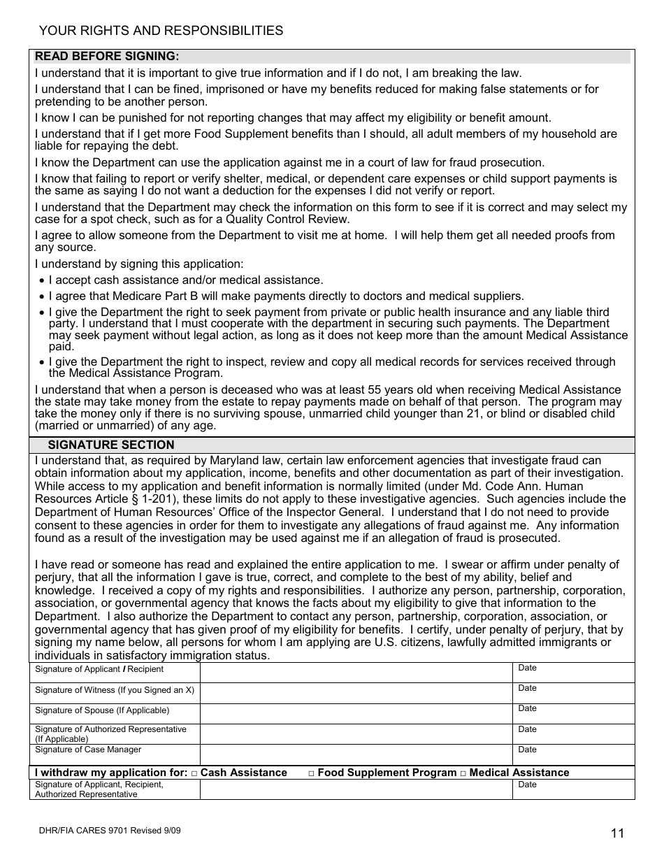 Form DHR / FIA CARES9701 Application for Assistance - Maryland, Page 12