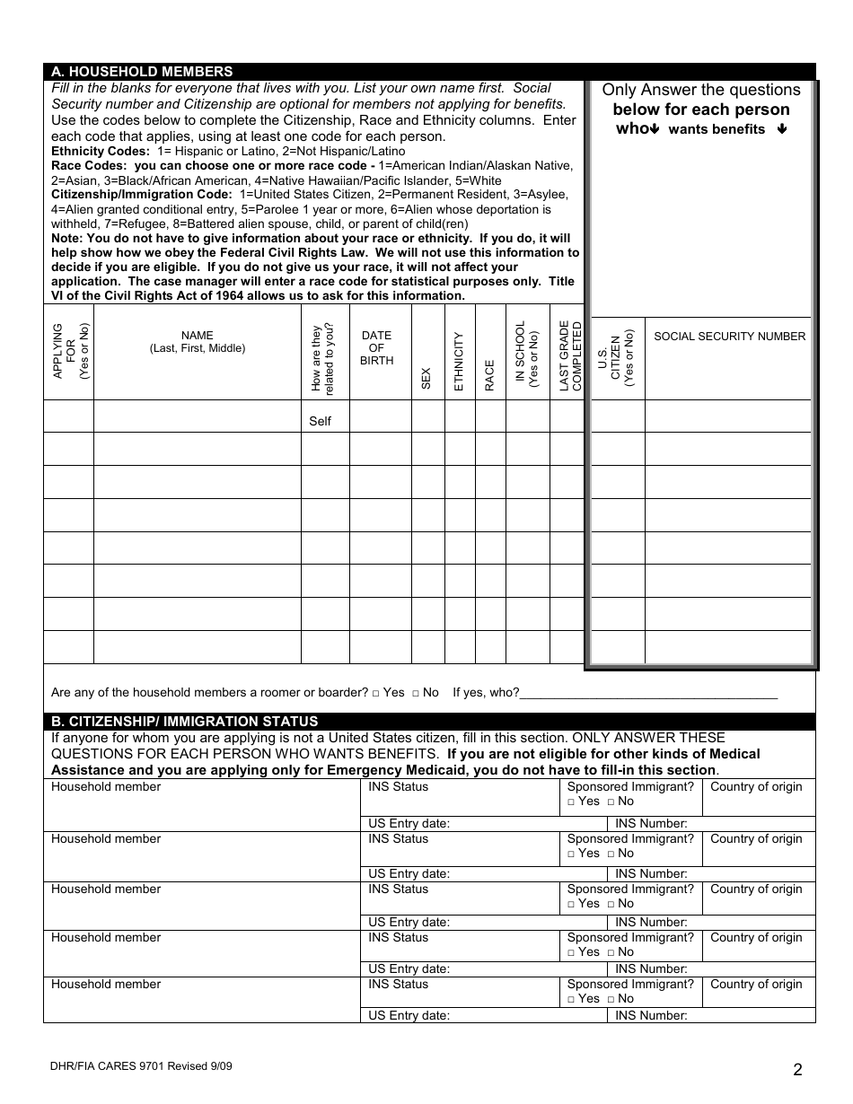 Form DHR / FIA CARES9701 Application for Assistance - Maryland, Page 3