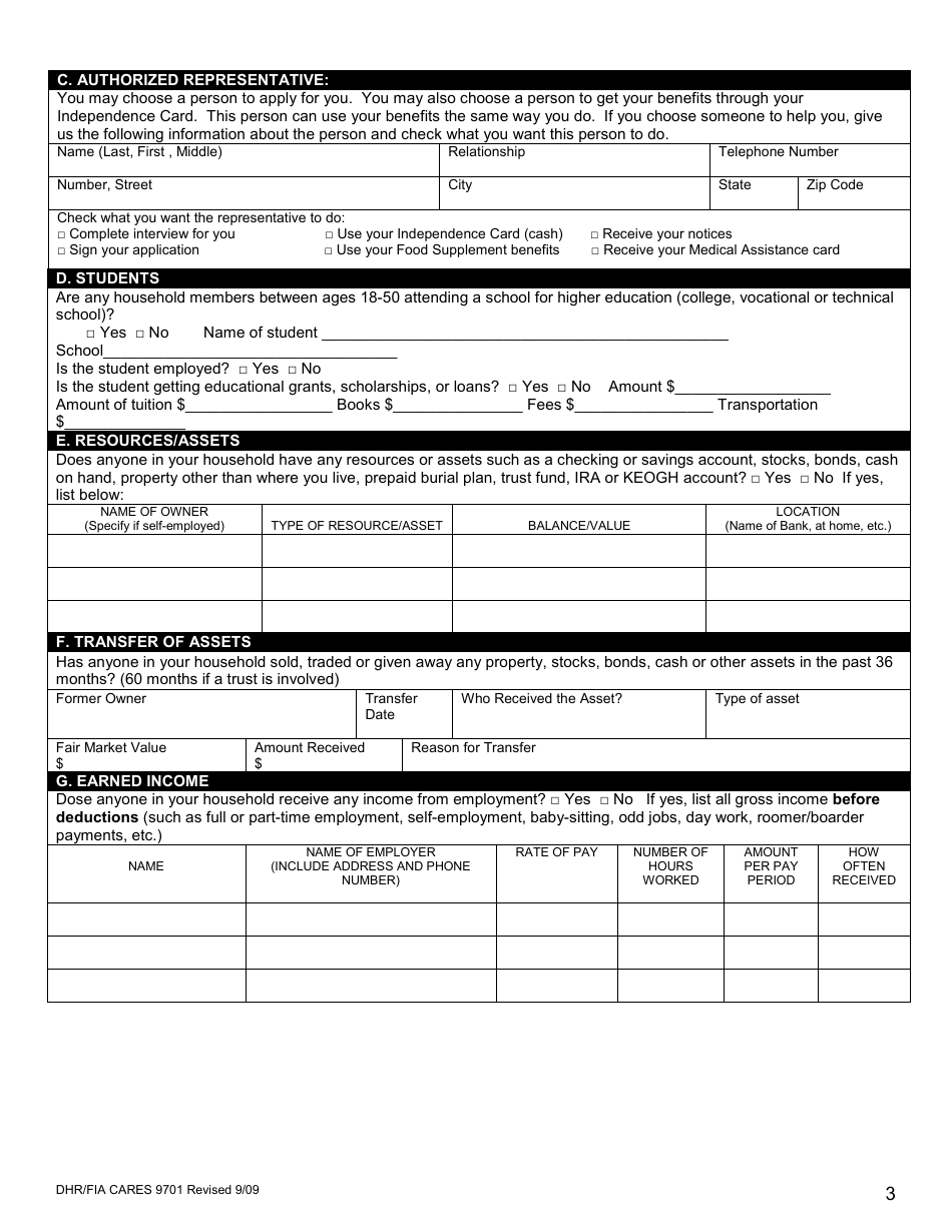 Form DHR / FIA CARES9701 Application for Assistance - Maryland, Page 4