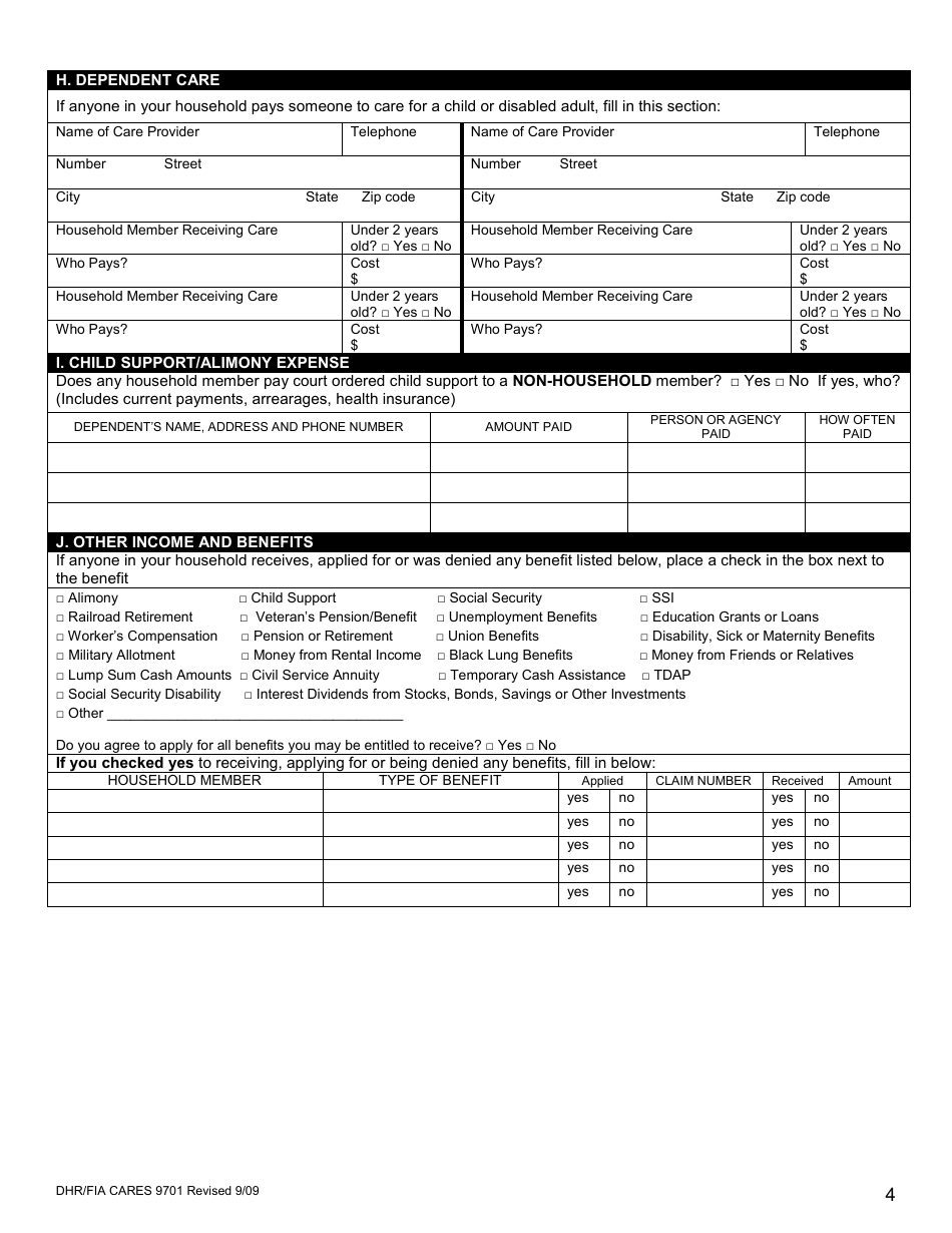 Form DHR/FIA CARES9701 - Fill Out, Sign Online and Download Printable ...