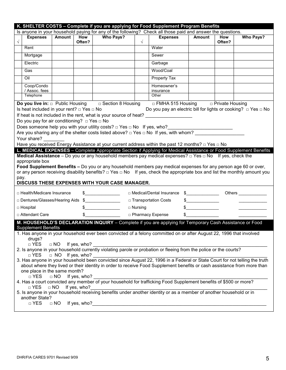 Form DHR / FIA CARES9701 Application for Assistance - Maryland, Page 6