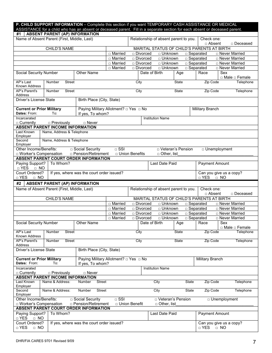 Form DHR / FIA CARES9701 Application for Assistance - Maryland, Page 8