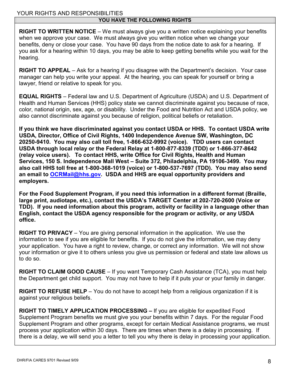 Form DHR / FIA CARES9701 Application for Assistance - Maryland, Page 9