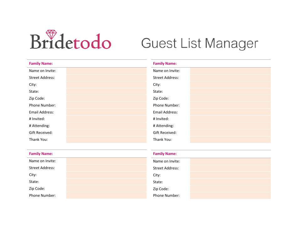 Guest List Template – Streamline Your RSVPs with Bridetodo's Exquisite Event Planning Tool