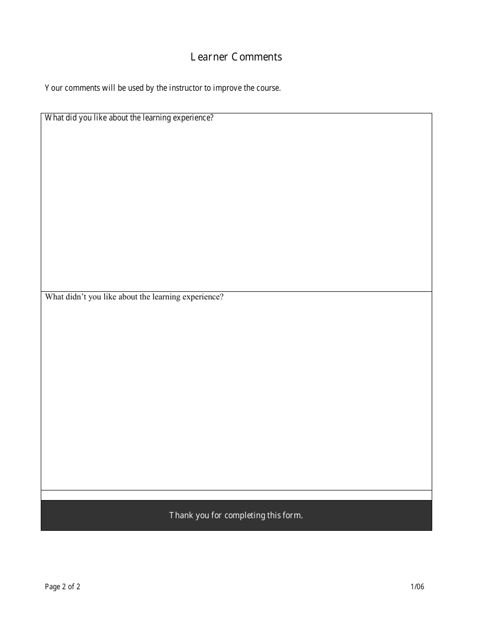 Learner Feedback Form, Page 2