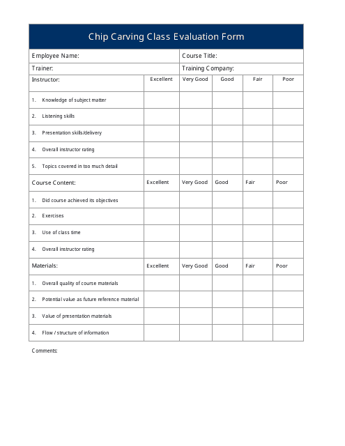 Chip Carving Class Evaluation Form Download Pdf