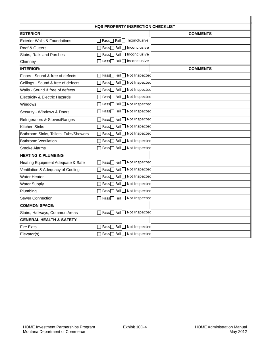 Exhibit 10-D Home Program Onsite Inspection Form - Montana, Page 4