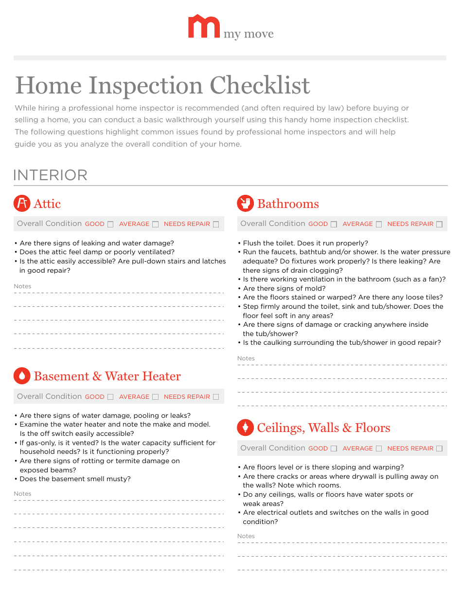 Home Inspection Checklist Template - My Move, Page 1