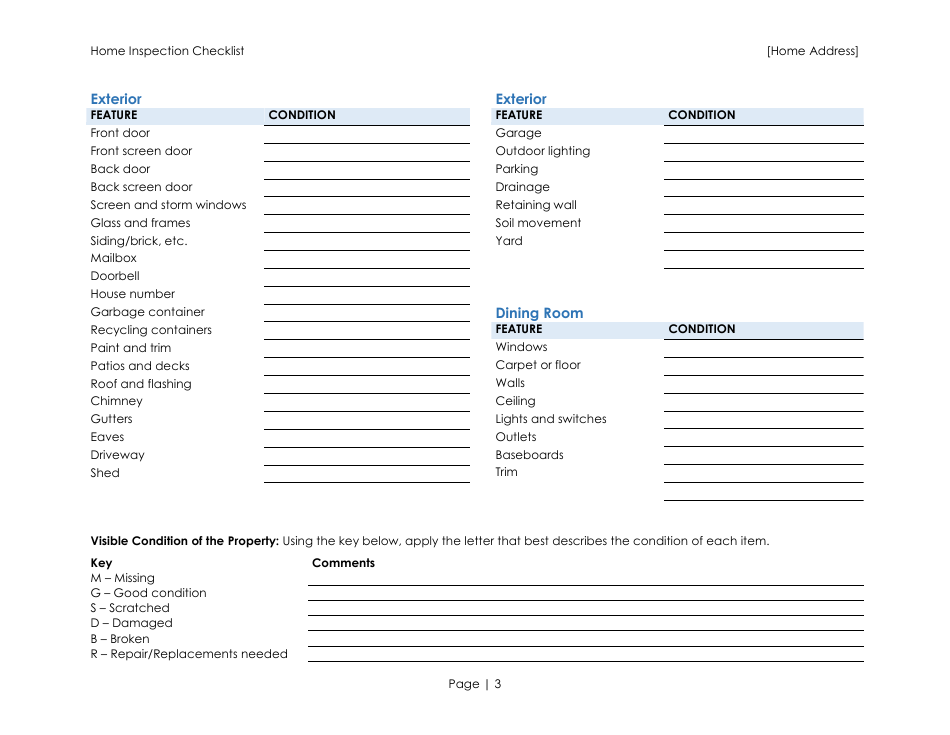 Home Inspection Checklist Template Blue Download Printable Pdf