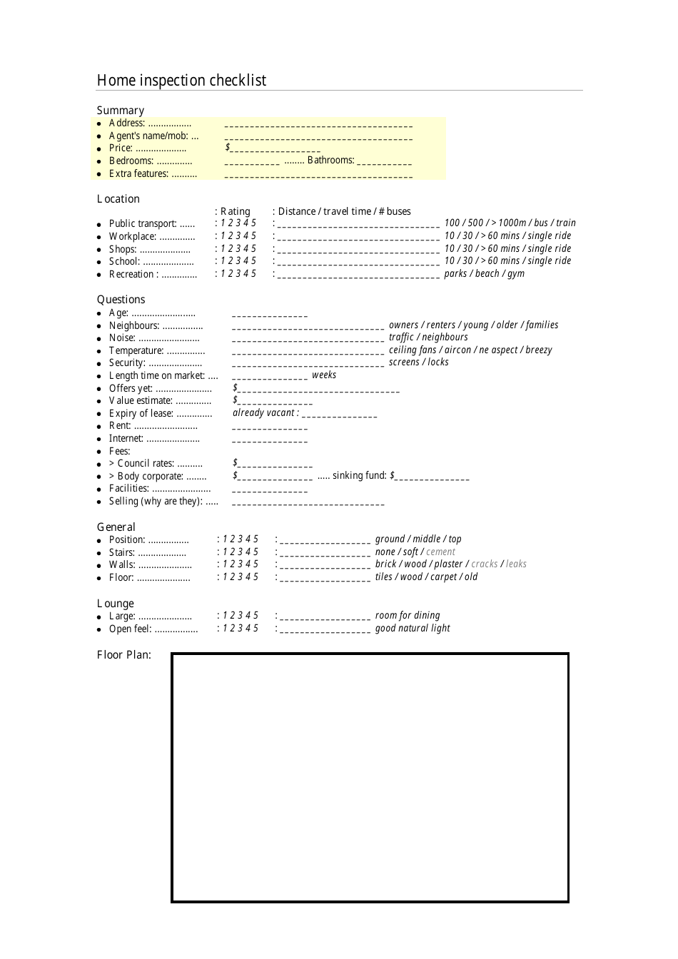 Home Inspection Checklist Template, Page 1