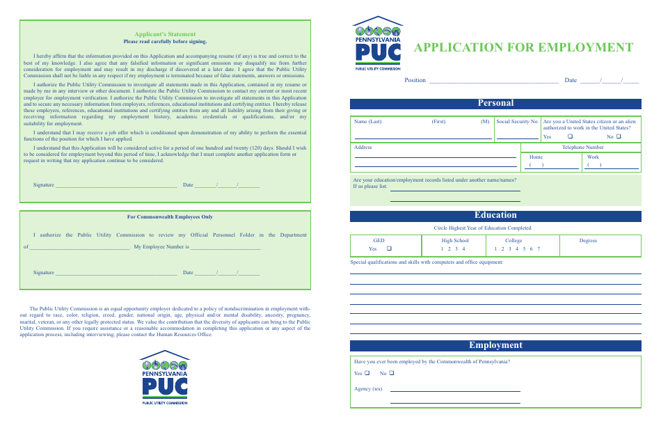 Pennsylvania Application for Employment Fill Out, Sign Online and