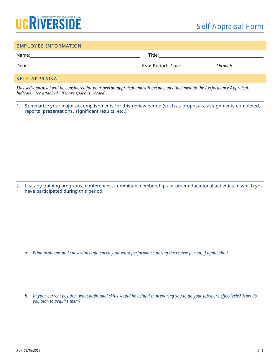 Self-appraisal Form - University of California Riverside, Page 1