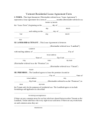 Residential Lease Agreement Form - Vermont