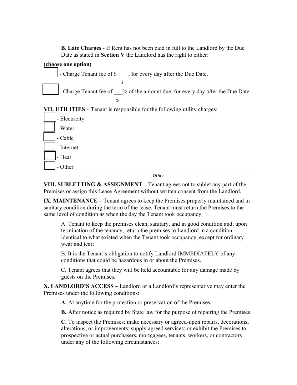 Residential Lease Agreement Form - Vermont, Page 4